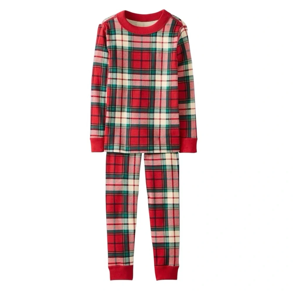 NWT Hanna Andersson HannaJams Red Holiday Long John Pajama Set Girls 6/7